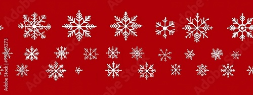 Vector design of various white snowflakes on a red background