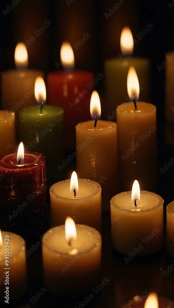 Burning candles in a dark setting. Burning candles in a dark setting.