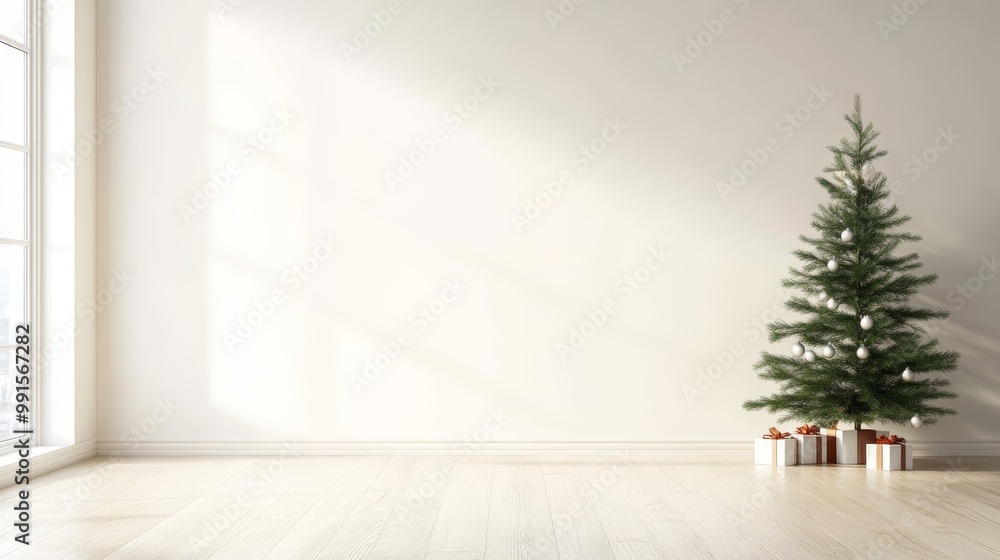 A cozy room featuring a Christmas tree and presents. Ideal for holiday-themed decor and festive imagery. A cozy room featuring a Christmas tree and presents. Ideal for holiday-themed decor and festive imagery.