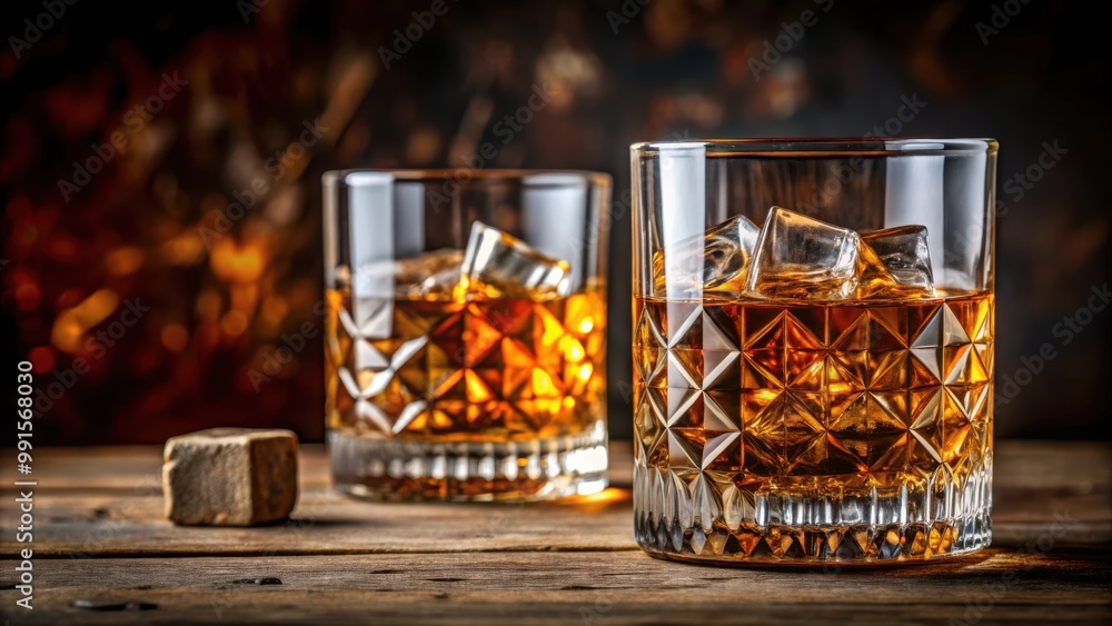 Refreshing whiskey on the rocks in elegant crystal glasses for sophisticated drink photography Refreshing whiskey on the rocks in elegant crystal glasses for sophisticated drink photography