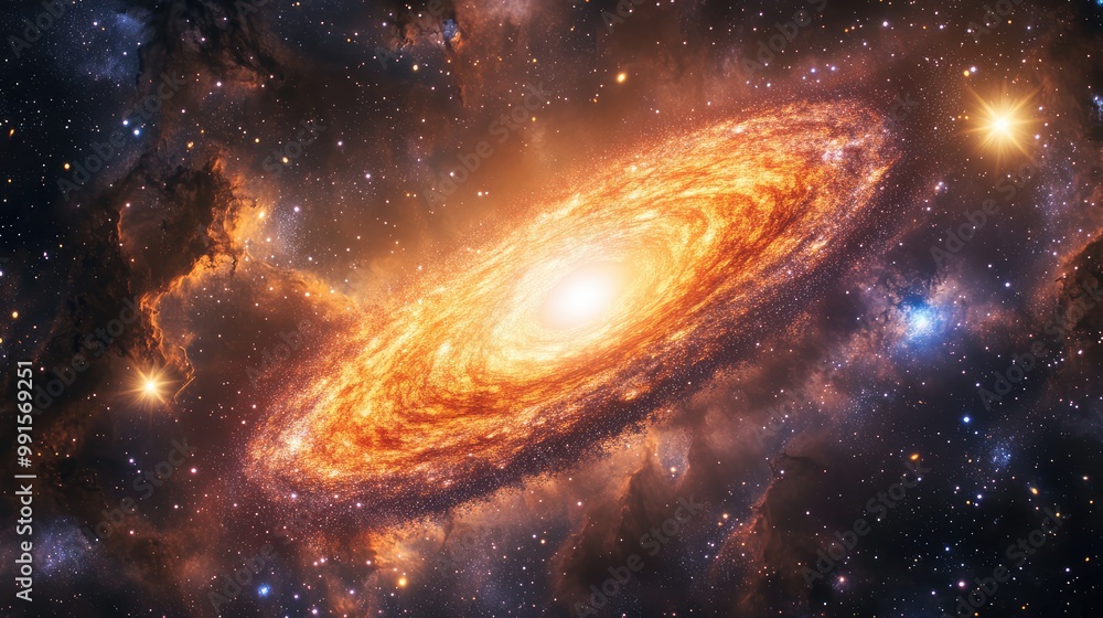 Radiant quasar surrounded by an aura of light and distant stars Radiant quasar surrounded by an aura of light and distant stars