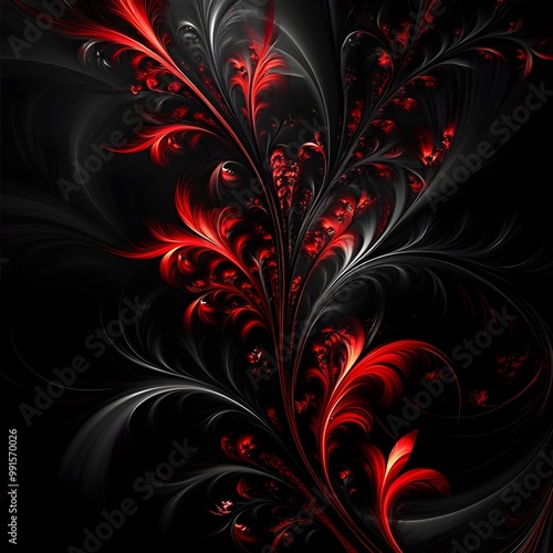 Abstract Red and Black Floral Design