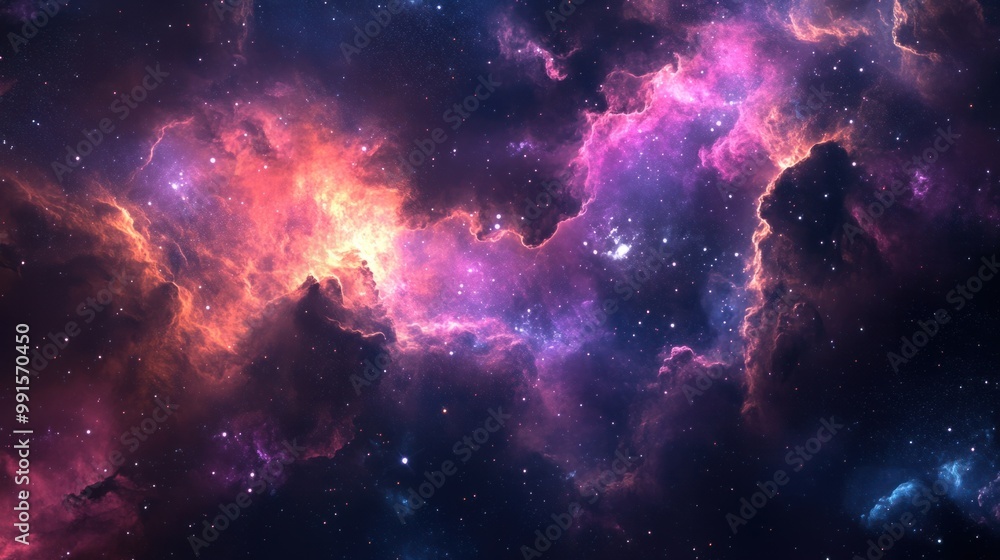 Obraz premium Glowing nebula clouds and stars forming in a vast cosmic explosion, symbolizing the birth of the universe