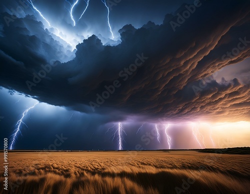 A turbulent atmosphere brightened by flashes of lightning in the midst of a severe climatic event photo