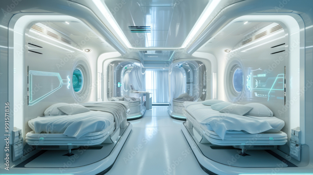 A futuristic Mpox quarantine facility where rooms are designed to shift and adapt to the needs of the patient, providing personalized care in isolation A futuristic Mpox quarantine facility where rooms are designed to shift and adapt to the needs of the patient, providing personalized care in isolation