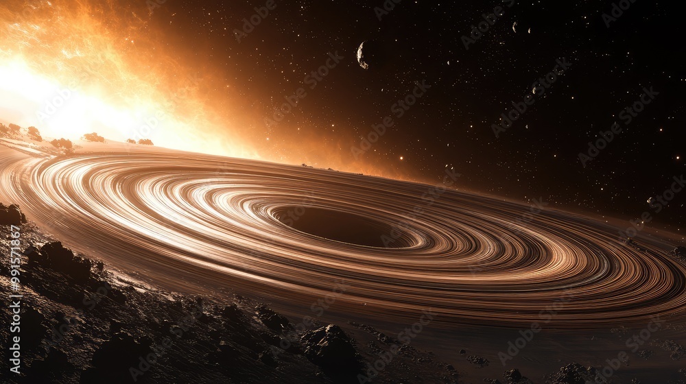 Fototapeta premium Ring system of a distant gas giant planet with complex structures