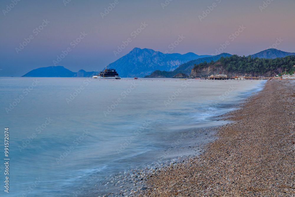 Beautiful sunrise at the beach of Turkish Riviera, Tekirova near Kemer. Turkey Beautiful sunrise at the beach of Turkish Riviera, Tekirova near Kemer. Turkey