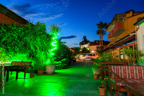 Beautiful scenery of Kemer city in Antalya province at dusk, Turkey