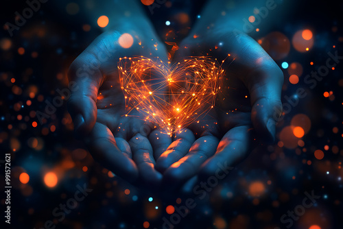 An abstract digital background image representing charity and selfless giving, intertwined with modern data connections, symbolizing the integration of technology