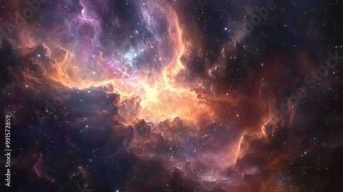 Swirling nebula and dust clouds in a cosmic explosion, representing the moment of the Big Bang