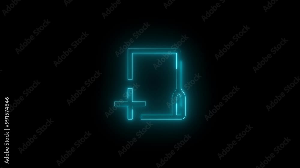 Neon new folder icon cyan glowing black background animation Neon new folder icon cyan glowing black background animation