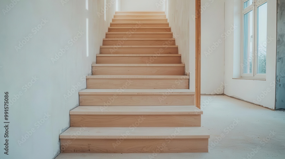 Builders installing a staircase in an under-construction house, House Under Construction, Staircase installation Builders installing a staircase in an under-construction house, House Under Construction, Staircase installation