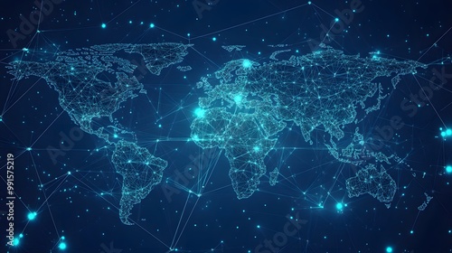 A Global Network of Interconnected Lines and Points Representing a World Map
