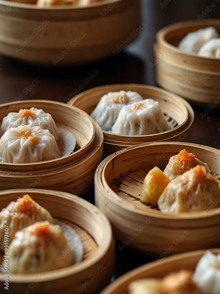 Chinese dim sum in bamboo steamers, perfect for sharing. Chinese dim sum in bamboo steamers, perfect for sharing.