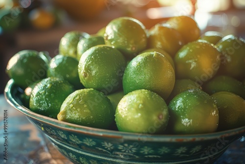 Limes in a Bowl:  Fresh, vibrant, and bursting with zesty flavor, a bowl overflowing with limes captures the essence of summery refreshment. photo