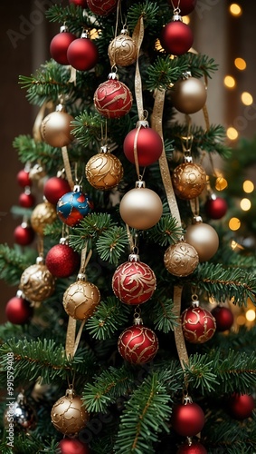 Christmas decorations adorning a tree.