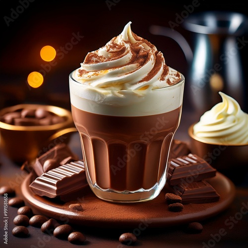 Decadent mocha affogato enhanced with velvety whipped cream and rich chocolate pieces photo