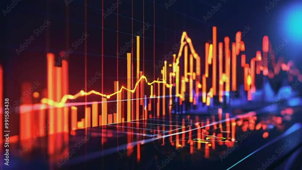 A golden bar chart that breaks data blocks, key financial statistics or trends, formations in a seamless loop, 4k Motion Graphics stock market Background Animation Video A golden bar chart that breaks data blocks, key financial statistics or trends, formations in a seamless loop, 4k Motion Graphics stock market Background Animation Video