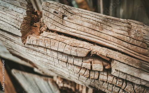 Weathered wood beam. Rustic wood beam with cracks and weathered texture.  The grain shows the passage of time and natural elements. photo