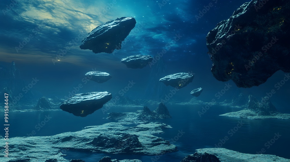 Fototapeta premium A View of a Futuristic Alien Landscape with Floating Islands