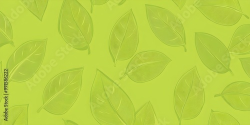 Green Leaves Pattern on Lime Green Background