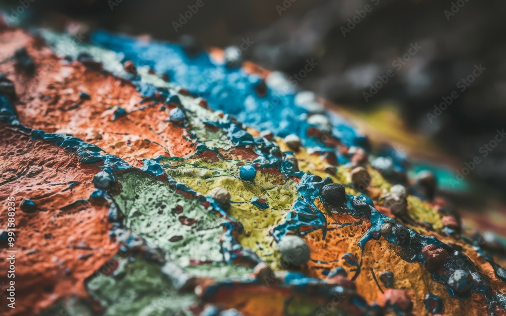 Obraz premium Colorful rock texture. Close-up of a rock surface with vibrant colors, representing the beauty of nature's artistry.