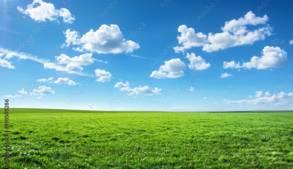 A beautiful landscape featuring a bright blue sky with fluffy white clouds above a lush green grassy field, creating a serene atmosphere that captures the essence of nature's tranquility and harmony. A beautiful landscape featuring a bright blue sky with fluffy white clouds above a lush green grassy field, creating a serene atmosphere that captures the essence of nature's tranquility and harmony.