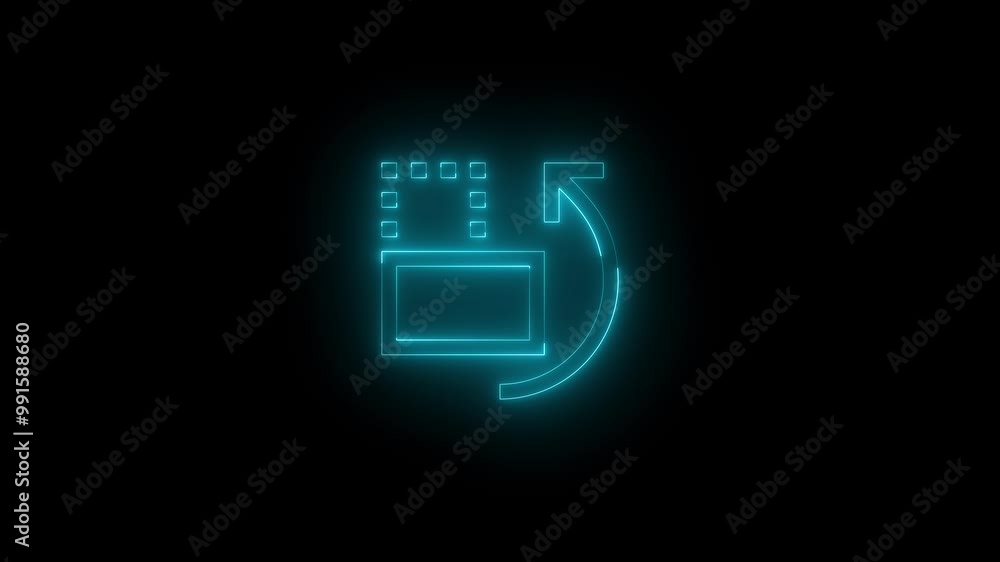 Neon orientation icon cyan glowing black background animation Neon orientation icon cyan glowing black background animation
