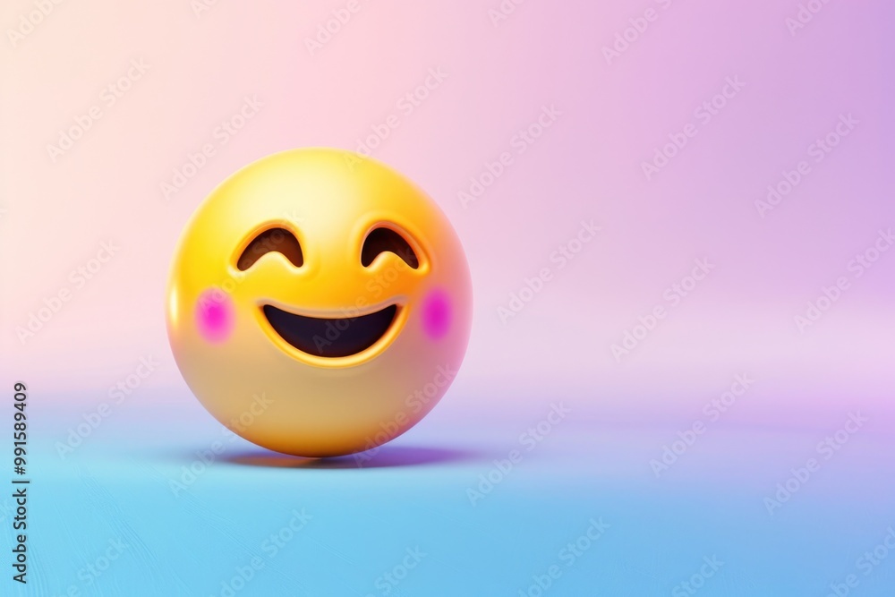 Fototapeta premium A bright yellow ball with a cheerful smiling face, suitable for illustrations and design projects