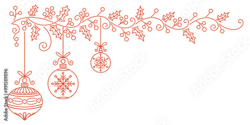 Christmas decoration, christmas baubles. Decoration isolated elements. Doodles and sketches vector illustration
