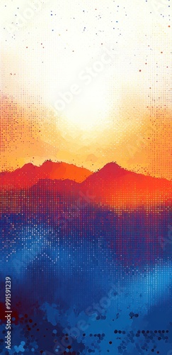 Vibrant abstract pixel art background with ombré gradient landscape in warm orange and cool blue tones photo