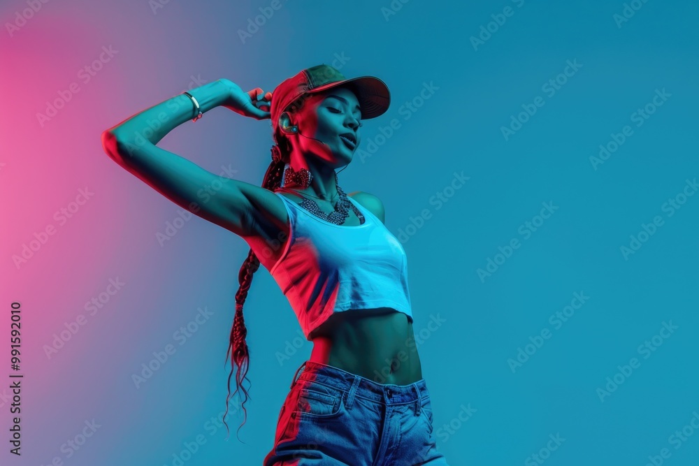 A woman wearing a white top and blue shorts, possibly for athletic or casual activities A woman wearing a white top and blue shorts, possibly for athletic or casual activities