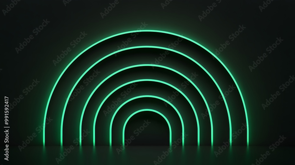 Fototapeta premium Neon Green Semicircles on Black Background, Abstract Image, Texture, Pattern Background, Wallpaper, Cover and Screen for Smartphone, PC, Laptop, 9:16 and 16:9 Format