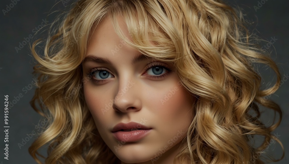 Close-up of blonde hair with styled wavy curls. Close-up of blonde hair with styled wavy curls.