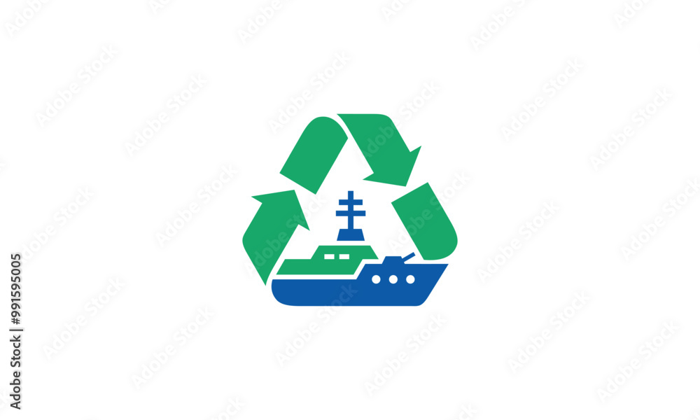 Obraz premium a graphic image with a recycling theme of a warship, on a white background. vector graphic base.
