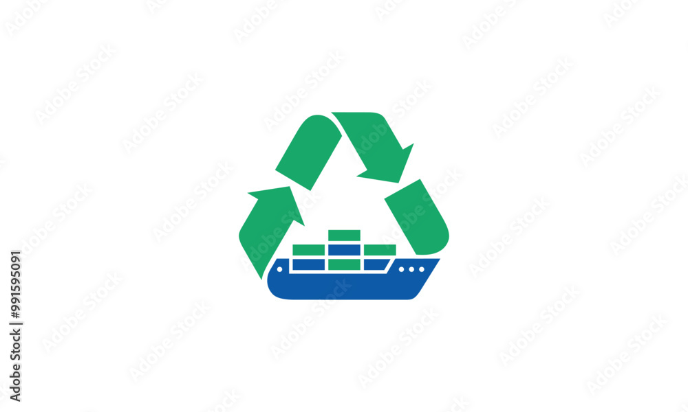 a graphic image with a recycling theme of a cargo ship, on a white background. vector graphic base. a graphic image with a recycling theme of a cargo ship, on a white background. vector graphic base.