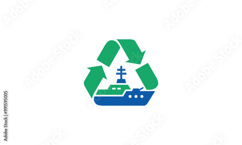 a graphic image with a recycling theme of a warship, on a white background. vector graphic base.