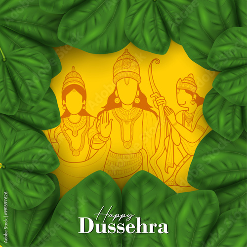 illustration of Sona patta,gold leaf for wishing Happy Dussehra