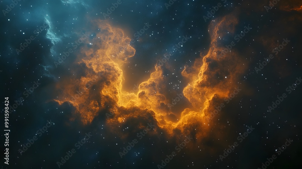 Fototapeta premium A Starry Sky with a Glowing Orange Nebula