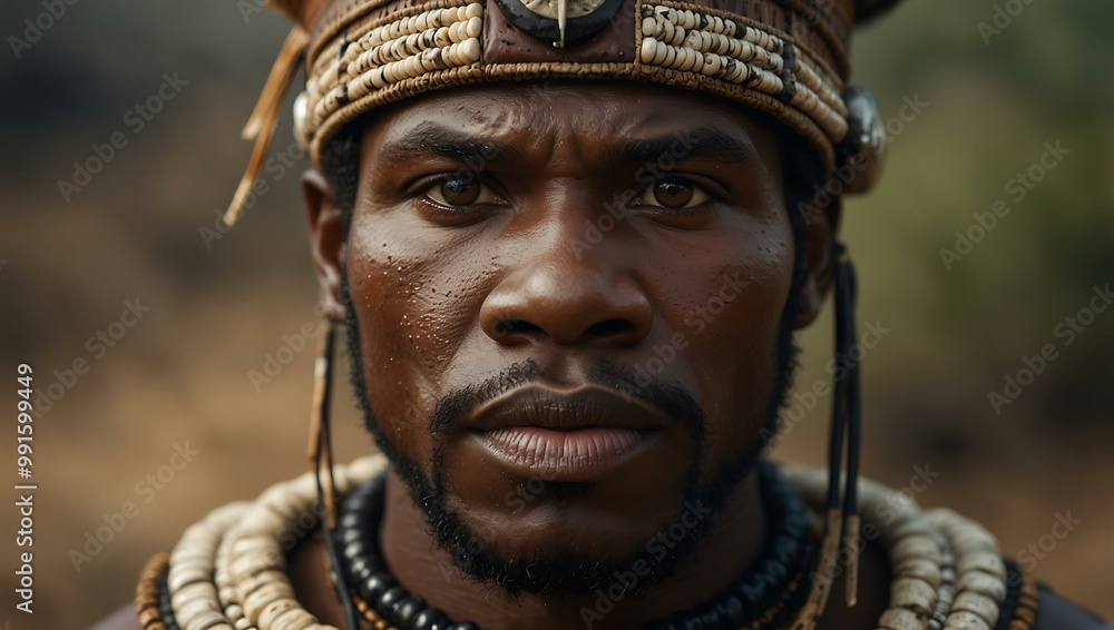 Close-up portrait of a confident Zulu warrior. Close-up portrait of a confident Zulu warrior.