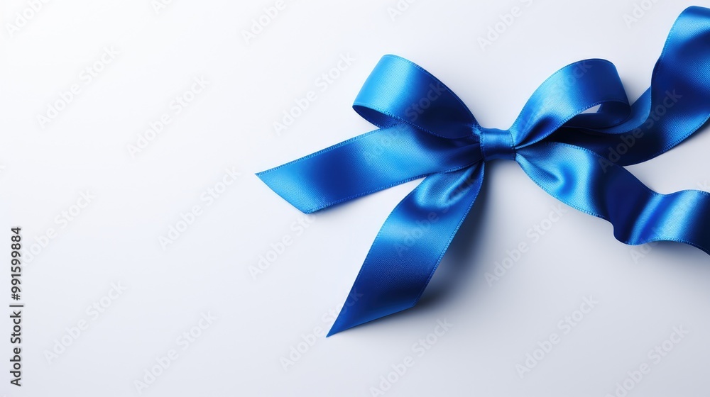 Blue bow on white background, close up. Space for text. Blue bow on white background, close up. Space for text.