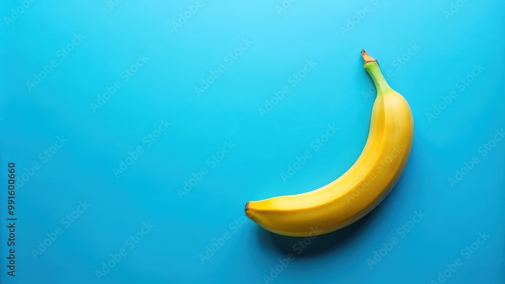 Yellow banana against a blue background, fruit, tropical, vibrant, fresh, healthy, snack, ripe, organic, delicious, bright Yellow banana against a blue background, fruit, tropical, vibrant, fresh, healthy, snack, ripe, organic, delicious, bright