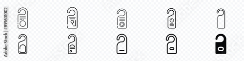 door hanger line icon, Set of door hangers, do not disturb sign door hanger icon, door hanger for a hotel. Empty white and black label hanger for hotel room or resort