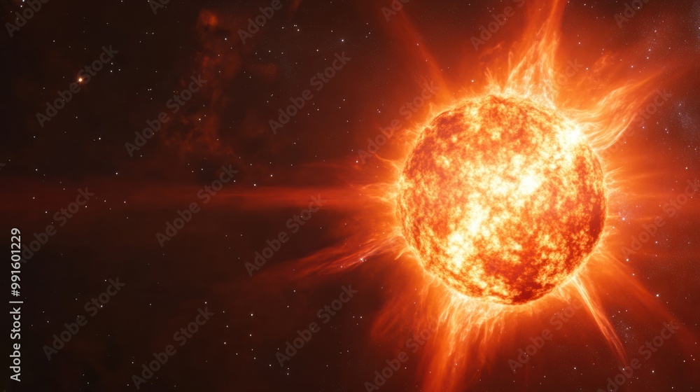 Obraz premium Red giant star swelling to enormous size, with its outer layers glowing and expanding into space
