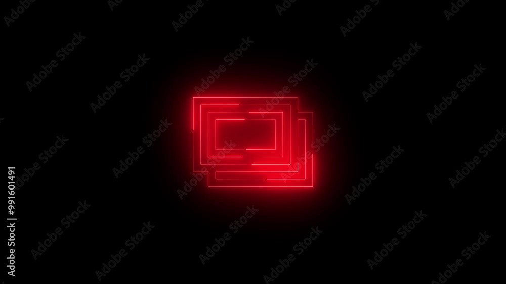 Neon picture icon red glowing black background animation Neon picture icon red glowing black background animation