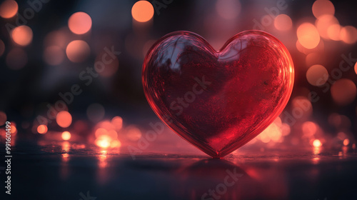 Valentine's day background with red heart and bokeh lights