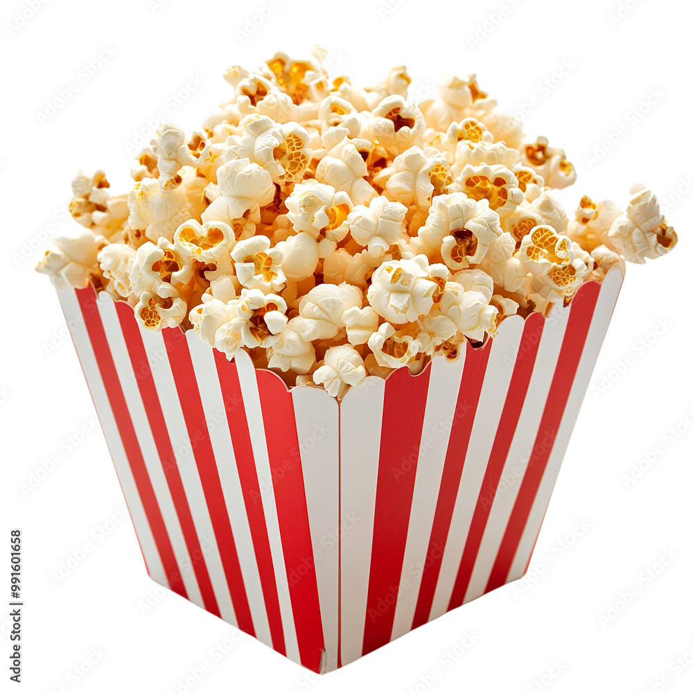 Delicious snack, popcorn on box isolated on transparent background Generative AI Delicious snack, popcorn on box isolated on transparent background Generative AI