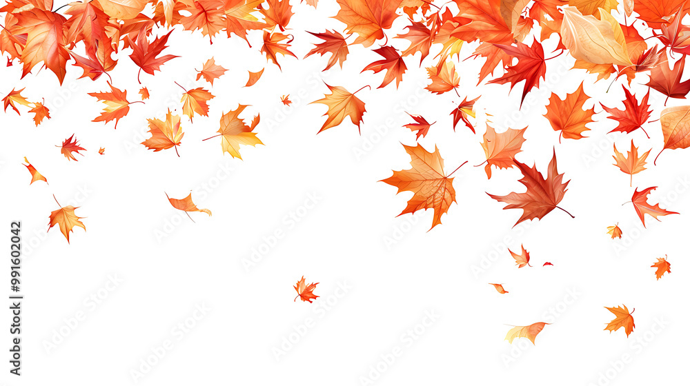 Autumn background with falling leaves isolated on white