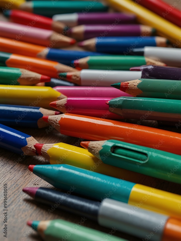 Colored pens arranged. Colored pens arranged.