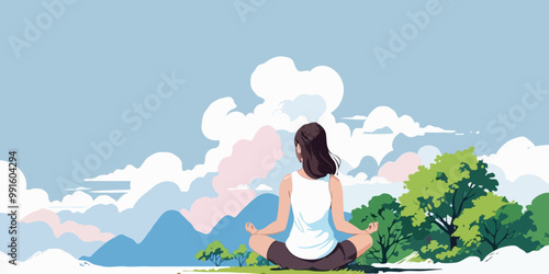 Illustration of yoga postures is important for health, mind, emotions, and more. Exercise is good for energy.